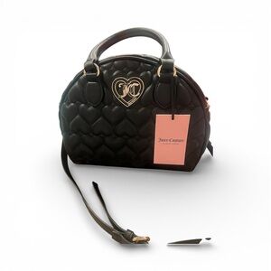 Juicy Couture Black Quilted Heart Satchel Purse Gold Logo Crossbody NWT